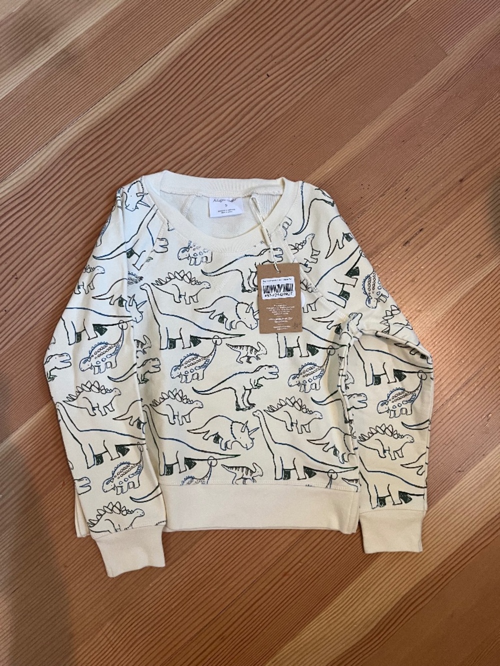 NWT Angel Dear Kids Sweatshirt with Dinosaur Pattern - Cream and Blue 5